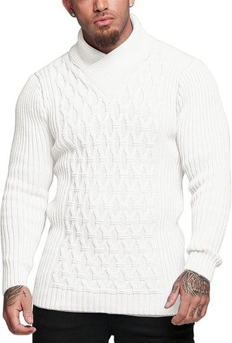 Men's White Slim Fit Turtleneck Knit Stylish Pullover Sweater