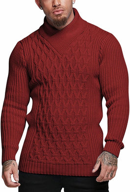 Men's Wine Red Slim Fit Turtleneck Knit Stylish Pullover Sweater