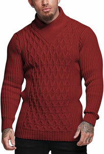 Men's White Slim Fit Turtleneck Knit Stylish Pullover Sweater