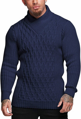 Men's Navy Blue Slim Fit Turtleneck Knit Stylish Pullover Sweater