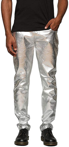 Men's Metallic Silver Shiny Pants Straight Leg Trousers