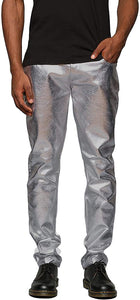 Men's Metallic Silver Shiny Pants Straight Leg Trousers