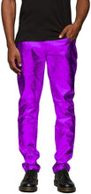 Load image into Gallery viewer, Metallic Purple Shiny Pants Straight Leg Trousers