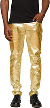 Load image into Gallery viewer, Metallic Blue Shiny Pants Straight Leg Trousers