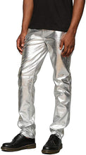 Load image into Gallery viewer, Metallic Blue Shiny Pants Straight Leg Trousers