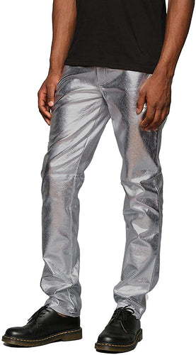 Men's Metallic Silver Shiny Pants Straight Leg Trousers