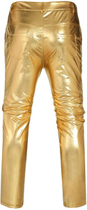 Metallic Luxurious Golden Shiny Pants Straight Leg Trousers