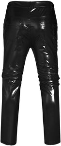 Metallic  Mature Black Shiny Pants Straight Leg Trousers