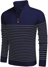 Load image into Gallery viewer, Men&#39;s Red Striped Zip Up Mock Neck Polo Slim Fit Sweater