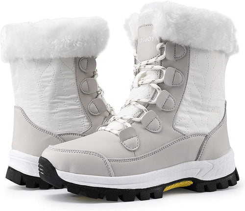 Winter White Beige Waterproof Furry Mid Calf Shoes