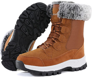 Winter Brown Waterproof Furry Mid Calf Shoes