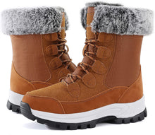 Load image into Gallery viewer, Winter Brown Waterproof Furry Mid Calf Shoes