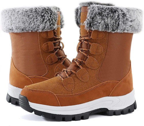 Winter Brown Waterproof Furry Mid Calf Shoes