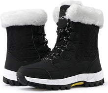 Load image into Gallery viewer, Winter Black Waterproof Furry Mid Calf Shoes