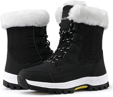 Winter Black Waterproof Furry Mid Calf Shoes