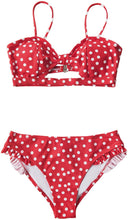 Load image into Gallery viewer, Red Polka Cutout Ruffles Two Piece Bikini