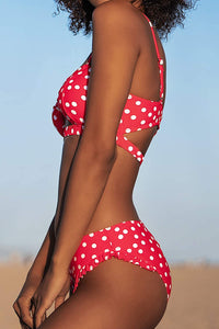 Red Polka Cutout Ruffles Two Piece Bikini
