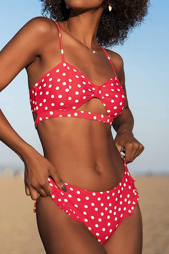 Red Polka Cutout Ruffles Two Piece Bikini