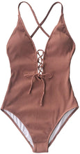Load image into Gallery viewer, Cabana Caramel One Piece Lace Up Swimsuit
