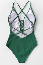 Load image into Gallery viewer, Cabana Green One Piece Lace Up Swimsuit