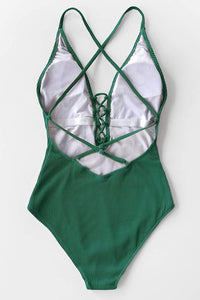 Cabana Green One Piece Lace Up Swimsuit