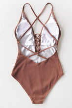 Load image into Gallery viewer, Cabana Caramel One Piece Lace Up Swimsuit