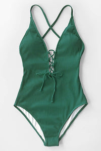 Cabana Green One Piece Lace Up Swimsuit