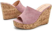 Load image into Gallery viewer, Soft Brown Cork Style Platform Wedge Sandals
