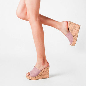 Soft Brown Cork Style Platform Wedge Sandals