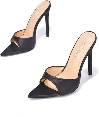Refined Black Stiletto High Heels Pointed Open Toe Shoes Heels
