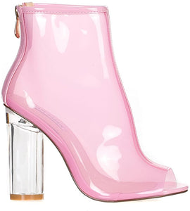 Shoe Secret Pink Open Toe Clear Perspex Ankle Boots
