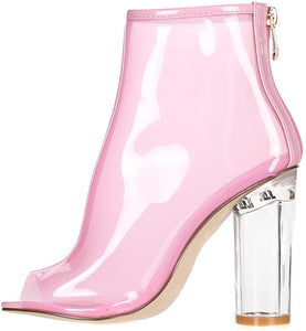 Shoe Secret Nude Open Toe Clear Perspex Ankle Boots