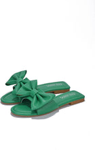 Load image into Gallery viewer, Summer Green Vegan Leather Bow Knit Flat Sandals