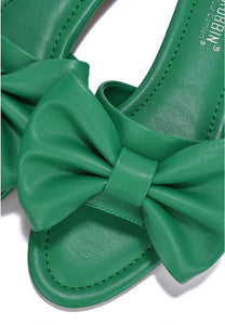 Summer Green Vegan Leather Bow Knit Flat Sandals