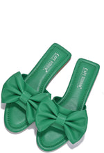 Load image into Gallery viewer, Summer Green Vegan Leather Bow Knit Flat Sandals