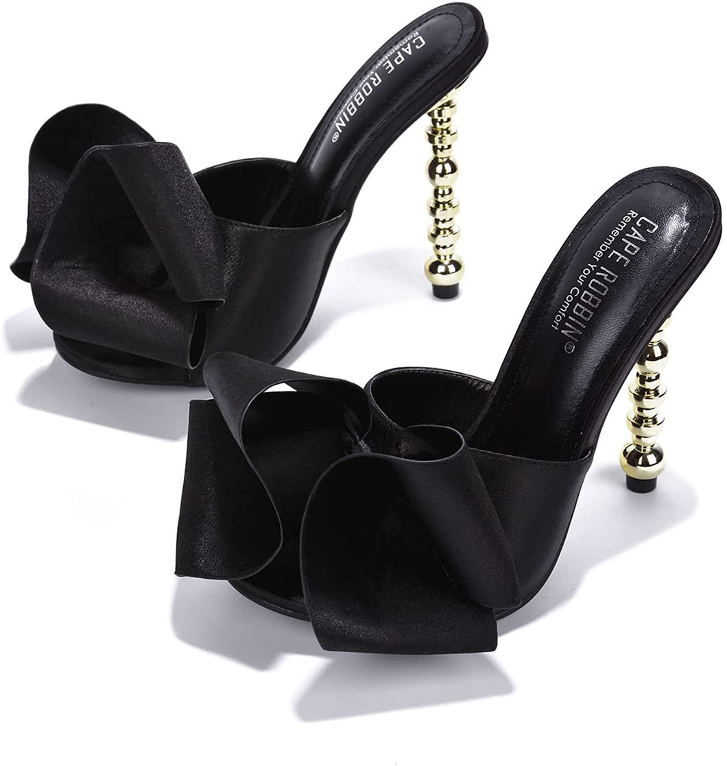Fashionable Black Nude High Heels Oval Open Toe Shoes