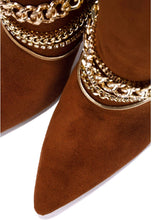 Load image into Gallery viewer, Faux Suede Brown Pointed Toe Sock Ankle Booties