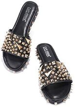 Load image into Gallery viewer, Spike Studded Black Slip On Mules Tonie Slide Sandals