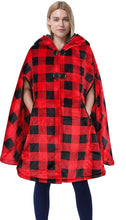 Load image into Gallery viewer, Modern Checkered Sherpa Hooded Fleece Cloak Coat