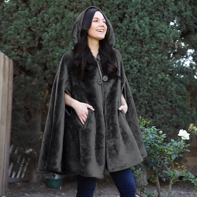 Modern Black Sherpa Fleece Cloak Coat