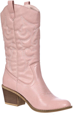 Blush Embroidered  Modern Western Cowboy Boot
