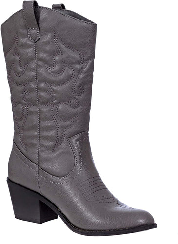 Grey Embroidered  Modern Western Cowboy Boot