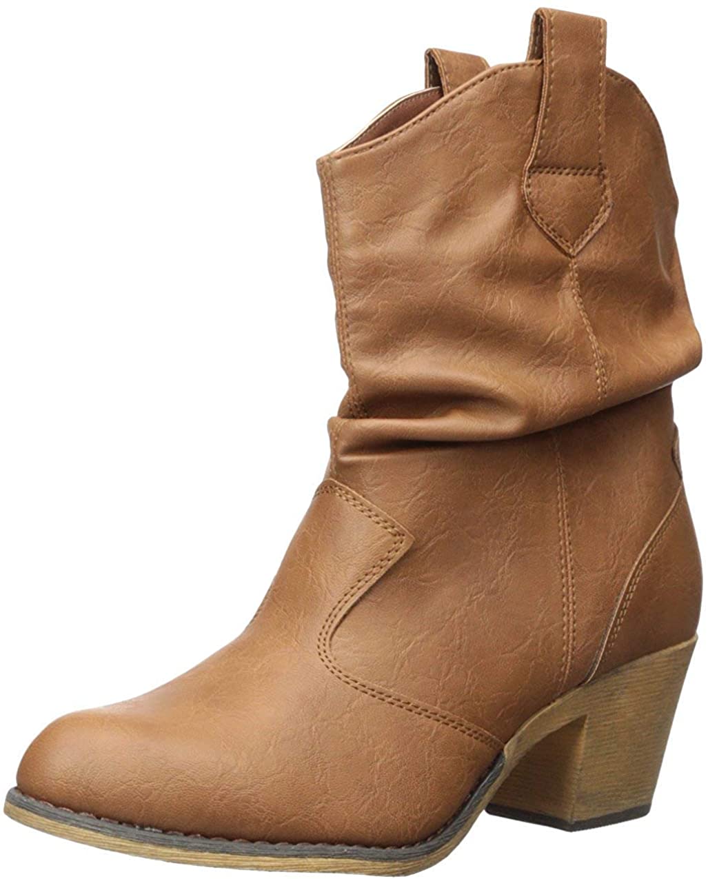 Women's Modern Western Cowboy Distressed Cognac Boot with Pull-Up Tabs