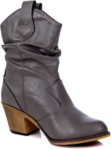 Women's Modern Western Cowboy Distressed Black Boot with Pull-Up Tabs