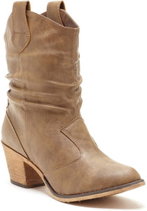 Women's Modern Western Cowboy Distressed Mocha Boot with Pull-Up Tabs