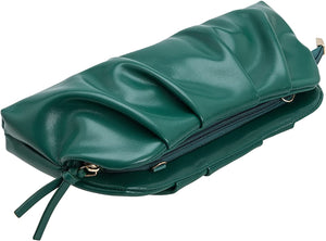 Pleated Emerald PU Soft Vegan Leather Clutch Bag