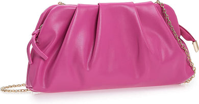 Pleated Hot Pink PU Soft Vegan Leather Clutch Bag