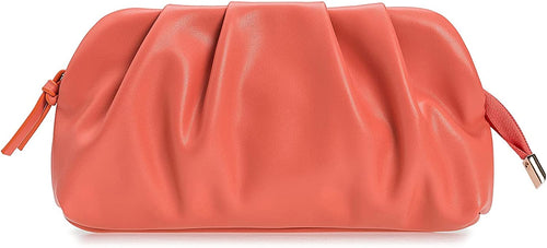 Pleated Peach PU Soft Vegan Leather Clutch Bag