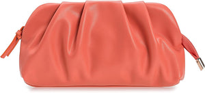 Pleated Peach PU Soft Vegan Leather Clutch Bag