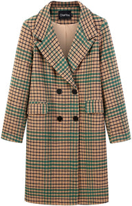 Winter Khaki Oversized Long Sleeve Wool Plaid Jacket